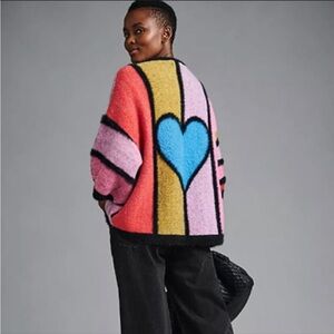 Anthropologie Bel Kazan Graphic Heart Kimono Cardi Sweater One Size S M L